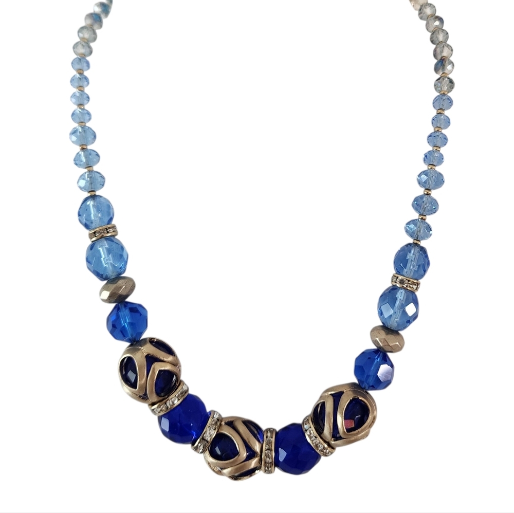 Vintage Blue Czech Crystal Necklace With Matching Earrings